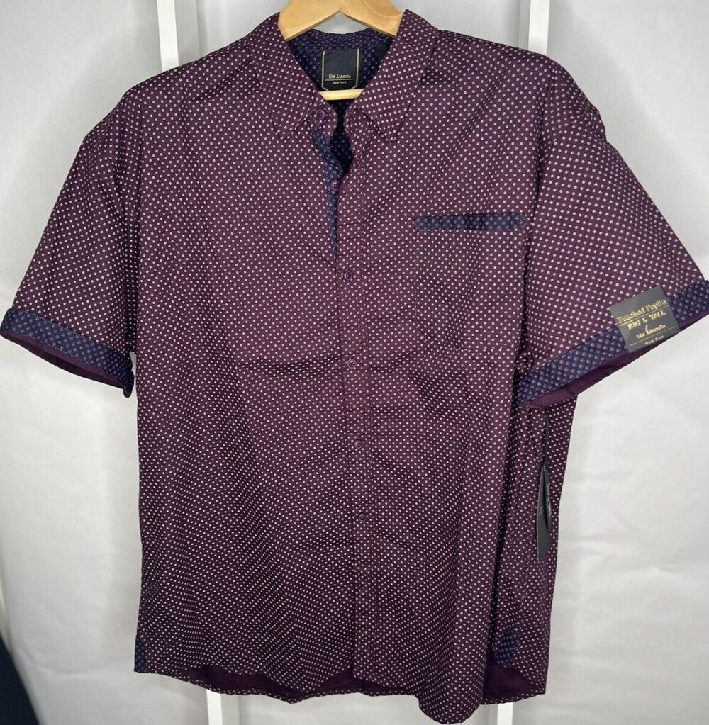 6 Lincoln New York Mens Big 3X NWT Red Navy Geometric Button-Up Reversible Cuff